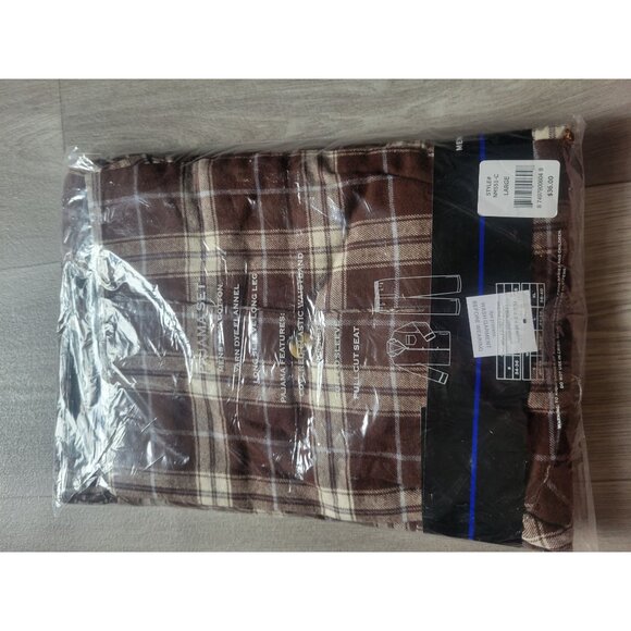 Bill Blass Mens 100% Cotton Yarn Dye Flannel Pajama Set Brown Plaid L New - Picture 3 of 5